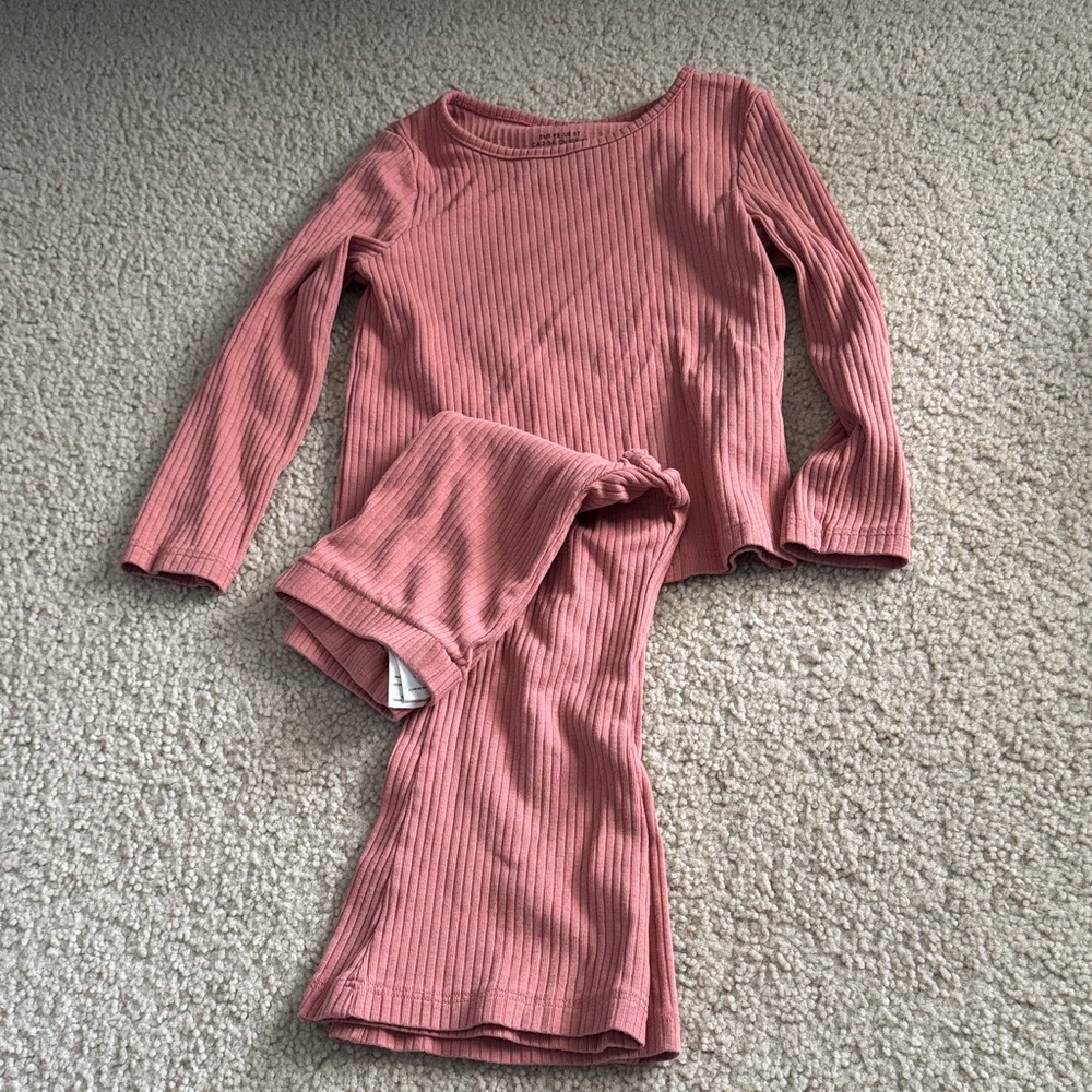 H&M pink Ribbed Long Sleeve Top and Pants Set